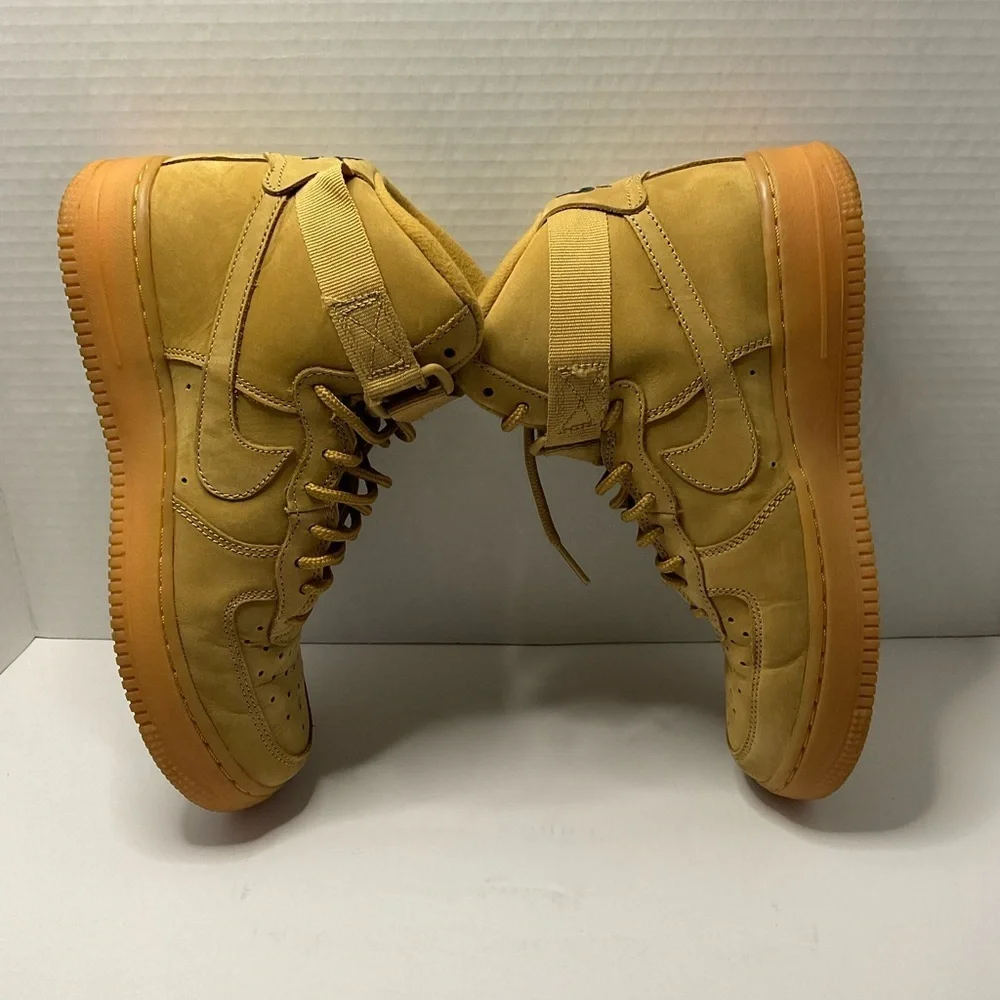 Nike Air Force 1 Tan High-Top Sneakers with Strap and Perforated Toe Box